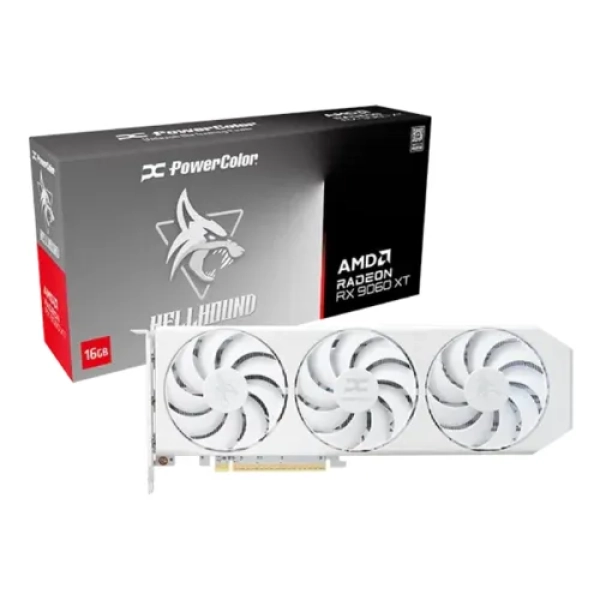 PowerColor Hellhound Spectral White AMD Radeon RX 9060 XT 16GB GDDR6 Graphics Card